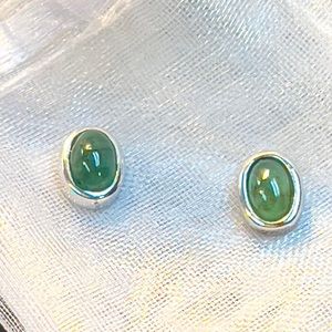 Sterling cabochon Emerald Earrings